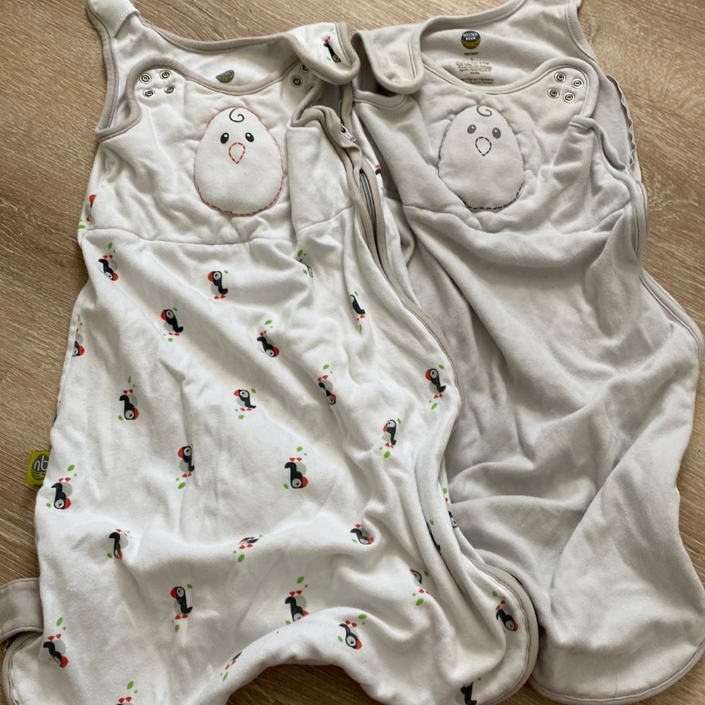 TWO Nested Bean Sleep Sacks - White and Gray